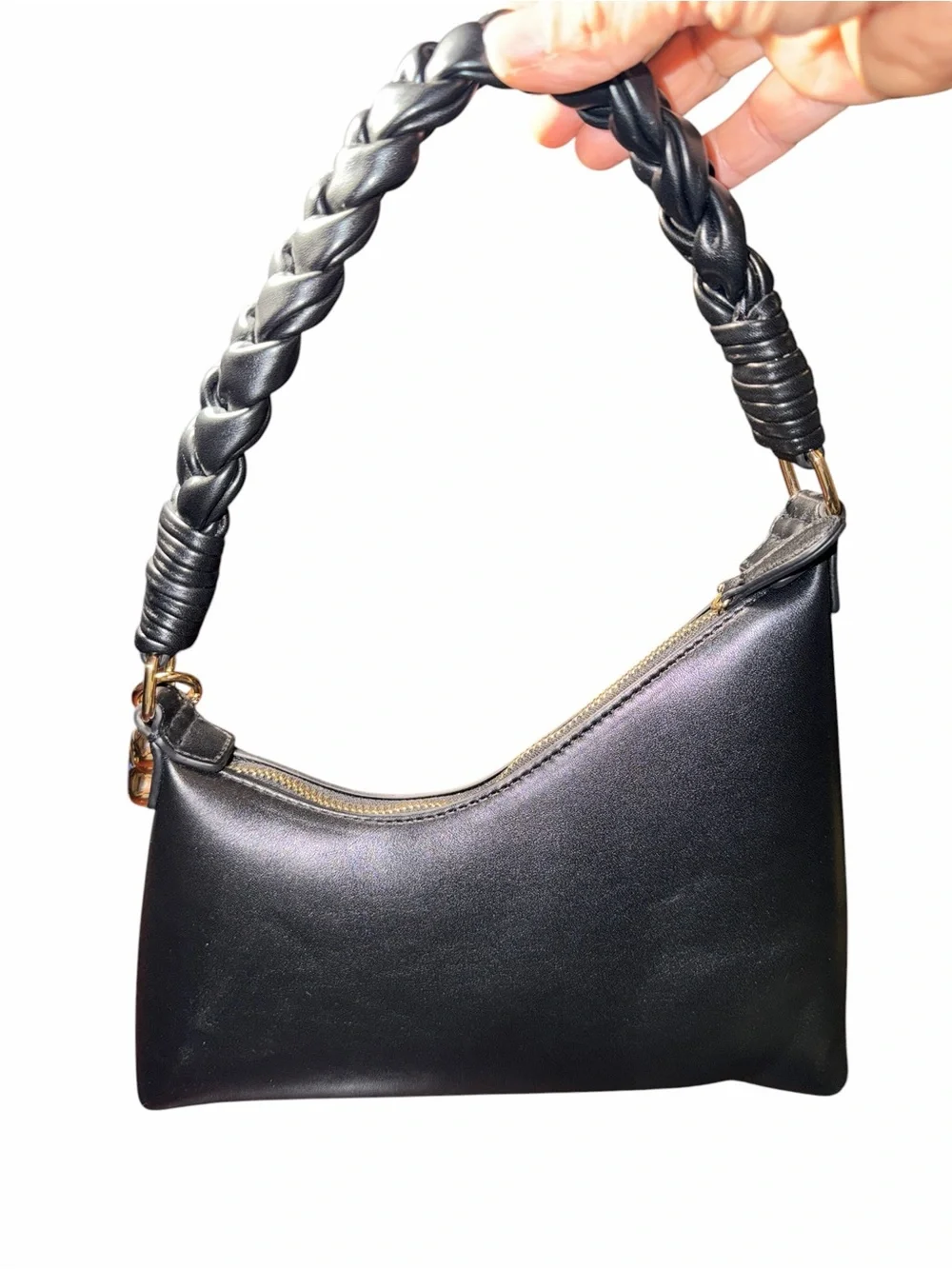 Aupen Nirvana Nior Black Braided-Handle leather handbag